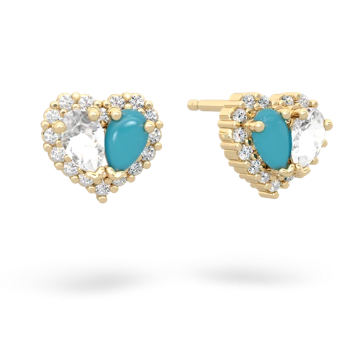 white topaz-turquoise halo-heart earrings