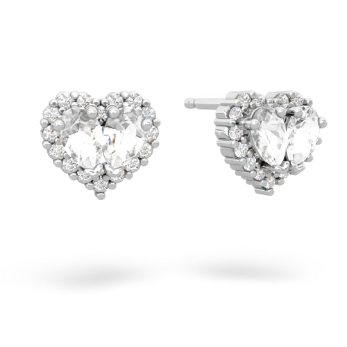 white topaz-white topaz halo-heart earrings