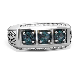 Turquoise Three Stone Tire Tread Men's 14K White Gold ring R0520