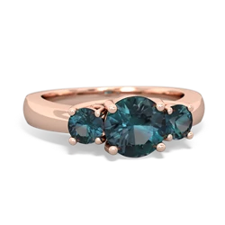 Blue Topaz Three Stone Round Trellis 14K Rose Gold ring R4018