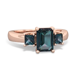 Aquamarine Three Stone Emerald-Cut Trellis 14K Rose Gold ring R4021