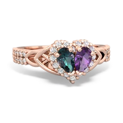 Alexandrite Celtic Knot Two Hearts As One 14K Rose Gold ring R2644HRT