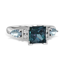 Alexandrite 6Mm Princess Eternal Embrace Engagement 14K White Gold ring C2002