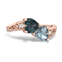 Alexandrite Snuggling Hearts 14K Rose Gold ring R2178