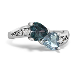 Alexandrite Snuggling Hearts 14K White Gold ring R2178