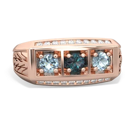 Alexandrite Three Stone Tire Tread Men's 14K Rose Gold ring R0520