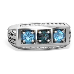 Alexandrite Three Stone Tire Tread Men's 14K White Gold ring R0520