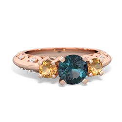 Alexandrite Art Deco Eternal Embrace Engagement 14K Rose Gold ring C2003