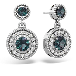 Alexandrite Halo Dangle 14K White Gold earrings E5319