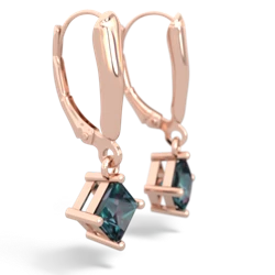 Alexandrite 6Mm Princess Lever Back 14K Rose Gold earrings E2789