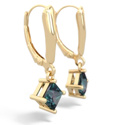 Alexandrite 6Mm Princess Lever Back 14K Yellow Gold earrings E2789