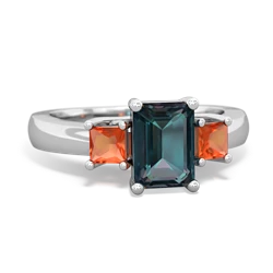 Alexandrite Three Stone Emerald-Cut Trellis 14K White Gold ring R4021