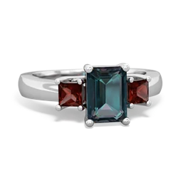 Alexandrite Three Stone Emerald-Cut Trellis 14K White Gold ring R4021