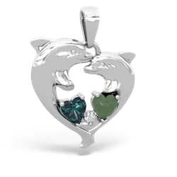 Alexandrite Dolphin Heart 14K White Gold pendant P5820