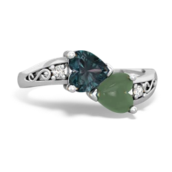 Alexandrite Snuggling Hearts 14K White Gold ring R2178