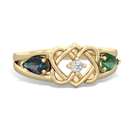 Alexandrite Hearts Intertwined 14K Yellow Gold ring R5880