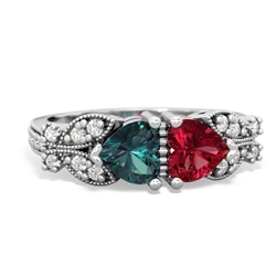 Alexandrite Diamond Butterflies 14K White Gold ring R5601