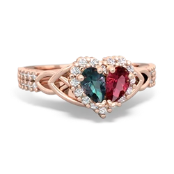 Alexandrite Celtic Knot Two Hearts As One 14K Rose Gold ring R2644HRT