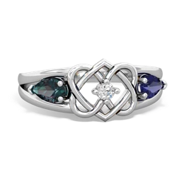 Alexandrite Hearts Intertwined 14K White Gold ring R5880