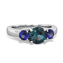 Alexandrite Three Stone Round Trellis 14K White Gold ring R4018