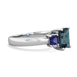 Alexandrite Three Stone Emerald-Cut Trellis 14K White Gold ring R4021