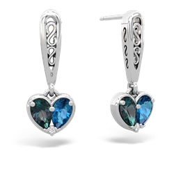 Alexandrite Filligree Heart 14K White Gold earrings E5070