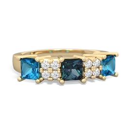 Alexandrite Three Stone Diamond Cluster 14K Yellow Gold ring R2592