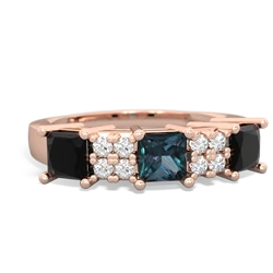 Alexandrite Three Stone Diamond Cluster 14K Rose Gold ring R2592