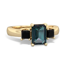 Alexandrite Three Stone Emerald-Cut Trellis 14K Yellow Gold ring R4021