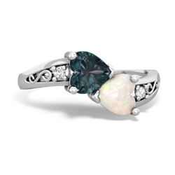 Alexandrite Snuggling Hearts 14K White Gold ring R2178