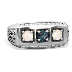 Alexandrite Three Stone Tire Tread Men's 14K White Gold ring R0520