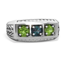 Alexandrite Three Stone Tire Tread Men's 14K White Gold ring R0520