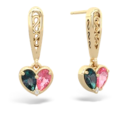 Alexandrite Filligree Heart 14K Yellow Gold earrings E5070