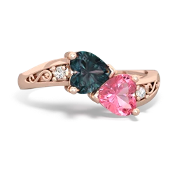 Alexandrite Snuggling Hearts 14K Rose Gold ring R2178