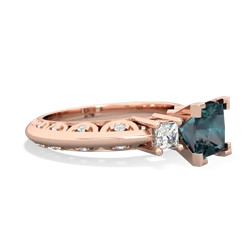 Alexandrite Art Deco Diamond Engagement 6Mm Princess 14K Rose Gold ring R2001