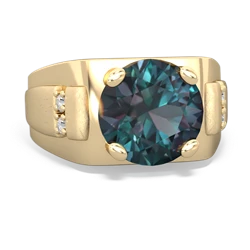 Alexandrite Men's 9Mm Round 14K Yellow Gold ring R1822