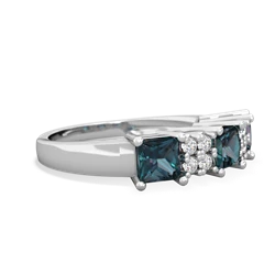 Alexandrite Three Stone Diamond Cluster 14K White Gold ring R2592