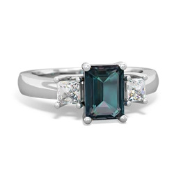 Alexandrite Diamond Three Stone Emerald-Cut Trellis 14K White Gold ring R4021