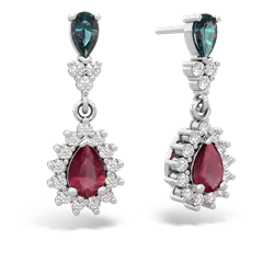 Alexandrite Halo Pear Dangle 14K White Gold earrings E1882