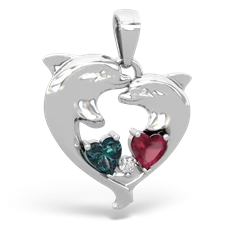 Alexandrite Dolphin Heart 14K White Gold pendant P5820