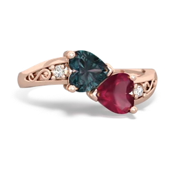 Alexandrite Snuggling Hearts 14K Rose Gold ring R2178