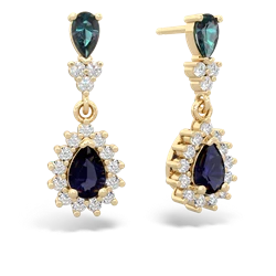 Alexandrite Halo Pear Dangle 14K Yellow Gold earrings E1882