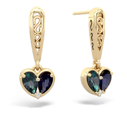 Alexandrite Filligree Heart 14K Yellow Gold earrings E5070