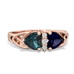 Alexandrite Celtic Knot Double Heart 14K Rose Gold ring R5040