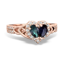 Alexandrite Celtic Knot Two Hearts As One 14K Rose Gold ring R2644HRT