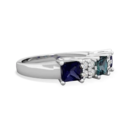 Alexandrite Three Stone Diamond Cluster 14K White Gold ring R2592