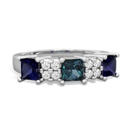 Alexandrite Three Stone Diamond Cluster 14K White Gold ring R2592