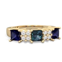 Alexandrite Three Stone Diamond Cluster 14K Yellow Gold ring R2592