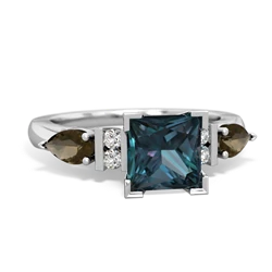 Alexandrite 6Mm Princess Eternal Embrace Engagement 14K White Gold ring C2002