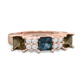 Alexandrite Three Stone Diamond Cluster 14K Rose Gold ring R2592